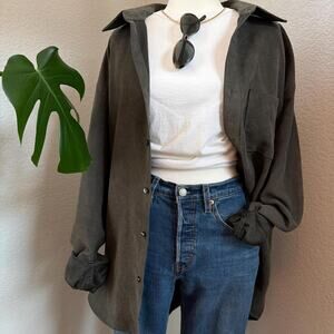 Olive Faux Suede Button Up Shirt